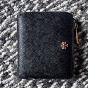 Tory Burch Robinson Black Saffiano Leather Mini Bi-fold wallet